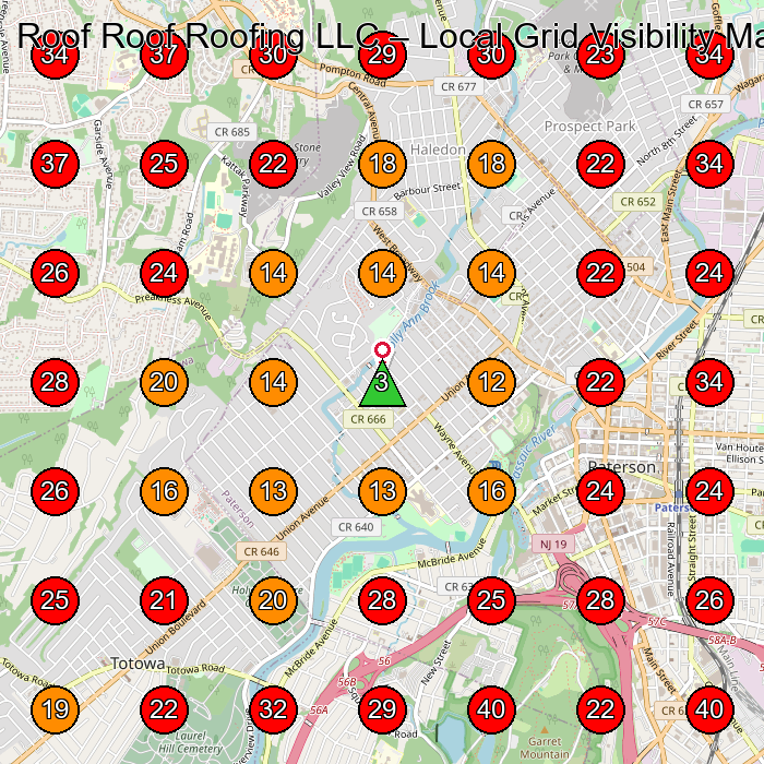 Roof Roof Roofing LLC GeoGrid visibility map for Roofing Contractor in None